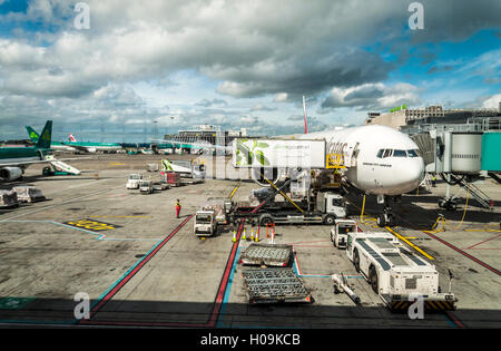 Dublin Airport Terminal 2. Gate Gourmet-catering laden Flugzeuge auf dem Messestand ein boarding-gate Stockfoto