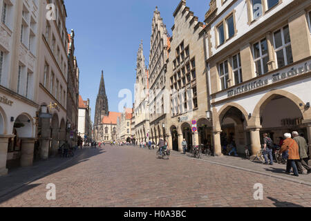 Lamberti-Church, Stadt Weinhaus und Rathaus am Prinzipalmarkt, Münster, Münsterland, Nordrhein-Westfalen, Deutschland Stockfoto