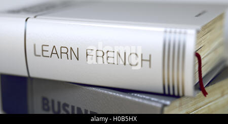 Buchen Sie Titel auf dem Buchrücken - Französisch lernen. 3D. Stockfoto