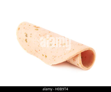 Scheibe Schinken über isolierte weißen Hintergrund Stockfoto