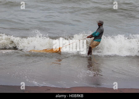 Sri Lanka Fischer ziehen net mit Fisch Stockfoto