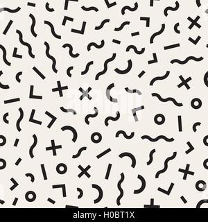 Nahtlose schwarz-weiß Memphis Vektorlinien durcheinander Muster Stock Vektor