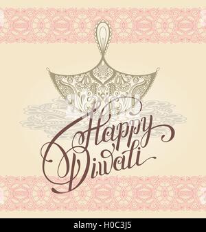 Happy Diwali-Grußkarte mit paisley dekorative Kerze und ha Stock Vektor