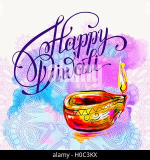 Happy Diwali Aquarell Grußkarte zu indischen Feuerfestival wi Stock Vektor