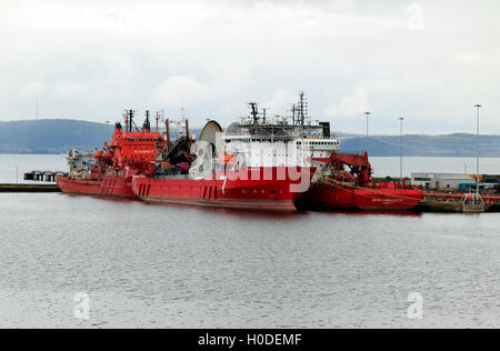 Subsea 7 Schiffe, marine Engineering und Konstruktion festgemacht an Leith, Edinburgh, Scotland, UK Stockfoto