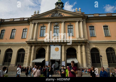 Das Nobelmuseum, Gebäude, Stortorget, Gamla Stan, Stockholm, Schweden. Museum, das den Nobelpreis. Stockfoto