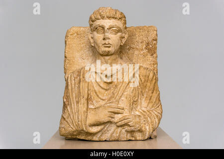 Diese Statue ist eine funerary Erleichterung eines 2.Jahrhundert Einwohners von Palmyra in Syrien, nur als elf identifiziert. Stockfoto