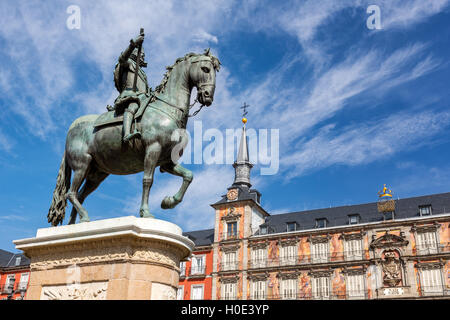 Reiterstandbild von Philipp III auf der Plaza Mayor, Madrid, Spanien Stockfoto