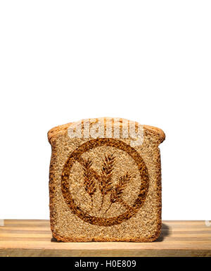 Brotscheibe mit Gluten freie Stempel isoliert gekennzeichnet Stockfoto
