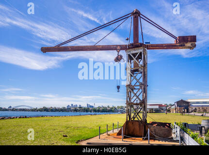 Australien, Sydney Harbour, Cockatoo Island, Vintage Werft Kran bei der Heritage site Stockfoto