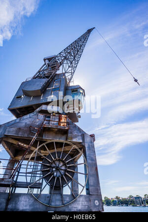 Australien, Sydney Harbour, Cockatoo Island, Vintage Werft Kran bei der Heritage site Stockfoto