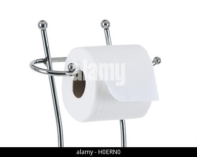Komplette WC-Papier Rollen auf dem Messestand auf reinen weißen Hintergrund Stockfoto