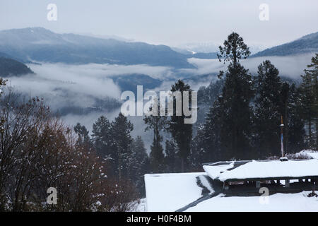 Ackerland im Himalaya, Schnee gebunden Haa Tal, Bhutan Stockfoto