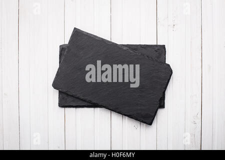 Schwarzer Schiefer Tafeln keine weißen Tisch Stockfoto