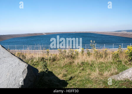 Dlouhe Strane Wasserkraftwerk oberen Wasserbehälter mit klarem Himmel in Jeseniky Berge über Kouty nad Desnou Stockfoto