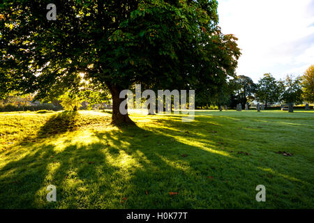 Sonnenaufgang am Morgen des Herbst-Sonnenwende auf das malerische Dorf Romanum, befindet sich in der Conway-Tal, Wales, UK Stockfoto