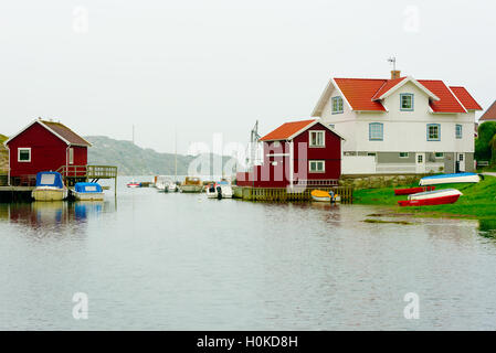 Tjorn, Schweden - 9. September 2016: Ökologische Dokumentation der Küste Zuhause an einem nebligen Morgen. Stockfoto