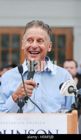 Libertäre Kandidat für das Präsidentenamt Gary Johnson spricht auf einer Kundgebung in Concord, New Hampshire, USA, am 25. August 2016. Stockfoto