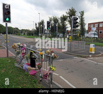 Unfall an einer Pelican Crossing, Howley, Warrington, Cheshire, England UK Stockfoto