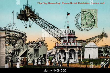 Anfang des 20. Jahrhunderts Souvenir "Flip-Flap" Ansichtskarte von Franco-British Exhibition, UK. Stockfoto