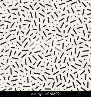 Nahtlose schwarz-weiß Memphis Linien Kreisen durcheinander Vektormuster Stock Vektor