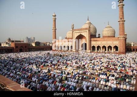 Indischen muslimischen Gläubigen bieten Eid al-Adha Gebete in der Jama Masjid in Neu-Delhi, Indien am 13. September 2016 Stockfoto