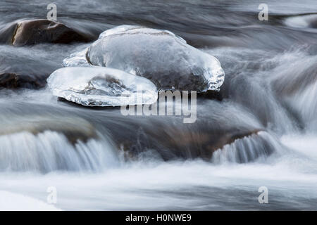 Mountain Stream mit Eis im Winter, Stubaital, Tirol, Österreich Stockfoto