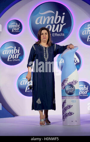 Bollywood-Regisseur Farah Khan während einer Werbeveranstaltung von Ambi Pur, in Mumbai, Indien am 13. September 2016. Stockfoto