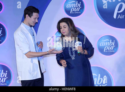 Bollywood-Regisseur Farah Khan während einer Werbeveranstaltung von Ambi Pur, in Mumbai, Indien am 13. September 2016. Stockfoto