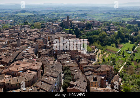Blick auf Dächer im historischen Zentrum von Torre del Mangia, Siena, Toskana, Italien Stockfoto