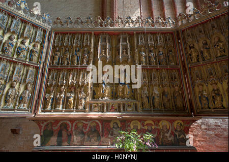 Altarbild von 1430 geschnitzt, St. Nikolai Kirche, Wismar, Mecklenburg-Vorpommern, Deutschland Stockfoto