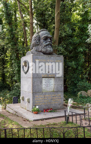 Grab von Karl Marx, Büste, Highgate Friedhof, London, England, Vereinigtes Königreich, Großbritannien Stockfoto