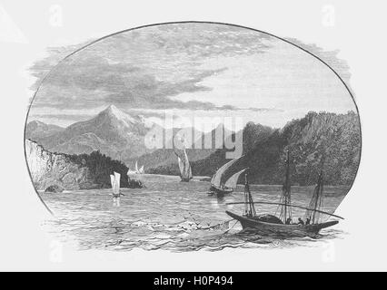 Feluken zu Salmis auf Zypern auf dem Fluss Pedieos Segeln.  Salamis war eine antike griechische Stadtstaat an der Ostküste von Zypern, an der Mündung des Flusses Pedieos, 6 km nördlich von modernen Famagusta.   Bild von Cassell es illustrierte Weltgeschichte (1893) bezogen. Stockfoto