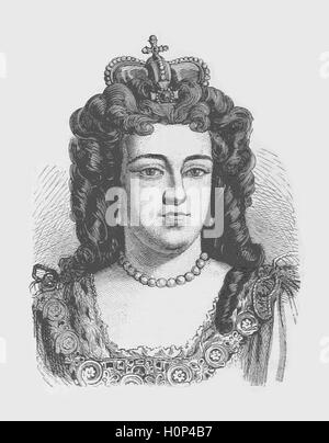 Königin Anne von England, Schottland und Irland.  Am 8. März 1702 wurde Königin Anne Königin von England, Schottland und Irland. Am 1. Mai 1707, unter den Act of Union zwei ihrer reiche, die Königreiche von England und Schottland, vereinigt als ein souveräner Staat als Großbritannien bekannt. Sie fuhr fort, als Königin von Großbritannien und Irland bis zu ihrem Tod regieren.  Bild von Cassell es illustrierte Weltgeschichte (1893) bezogen. Stockfoto