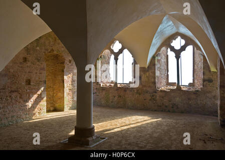 eine gewölbte Decke in eines der Zimmer im mittelalterlichen Kloster in Cleeve Abbey in der Nähe von Washford in Somerset. Stockfoto