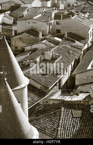 Ländliche Dorf von Olite in Navarra. Sepia-Farbton. Spanien. Vertikal Stockfoto