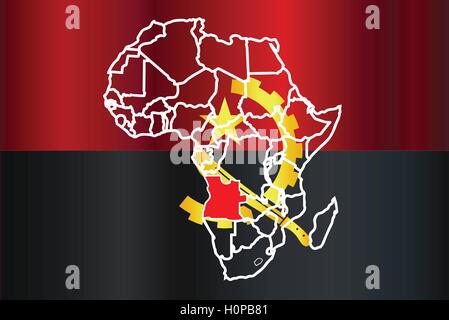 Angola-Gliederung-Einschub in einer Karte von Afrika über einen weißen Hintergrund Stock Vektor