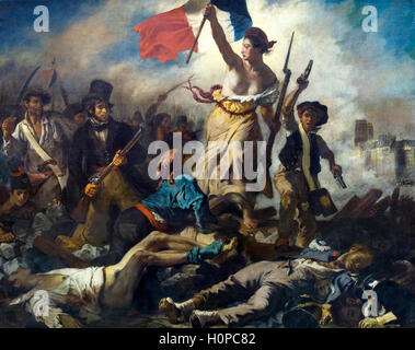 Delacroix, Freiheit führt die Menschen. „La Liberté guidant le peuple“ von Eugène Delacroix, Öl auf Leinwand, 1830 Stockfoto