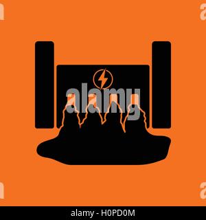 Wasserkraftwerk-Symbol. Orangefarbenen Hintergrund mit schwarz. Vektor-Illustration. Stock Vektor