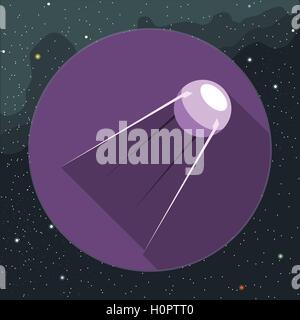 Digitale Vektor mit Raum-Satelliten-Symbol über Hintergrund mit Sternen, flachen Stil Stock Vektor