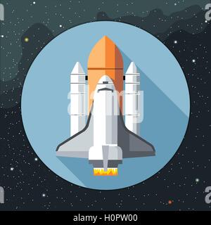 Digitale Vektor mit Spaceshuttle-Symbol über Hintergrund mit Sternen, flachen Stil Stock Vektor
