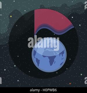 Digitale Vektor Planet Earth-Symbol mit Lichtspektrum, über stelar Hintergrund, flachen Stil. Stock Vektor
