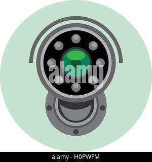 Digital vector Silber und schwarz Überwachung Kamera-Symbol, flachen Stil. Stock Vektor