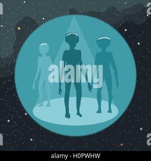 Digitale Vektor mit ufo Aliens herüber Hintergrund mit Sternen, flachen Stil Stock Vektor