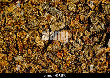 Wellige Klarwasser aus einem Stream über gelben Felsen Stockfoto