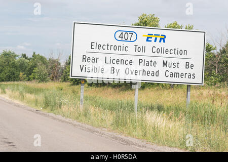 ETR - Electronic Toll Collection Ontario Highway 407, Toronto, Kanada Stockfoto