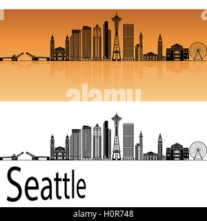 Skyline von Seattle in orangem Hintergrund in bearbeitbare Vektordatei Stockfoto