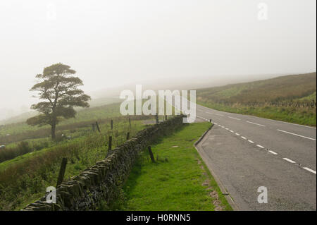 Die A54 im Peak District National Park in Herbst Nebel gehüllt Stockfoto