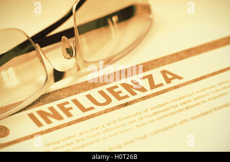 Diagnose - Influenza. Medizin-Konzept. 3D Illustration. Stockfoto