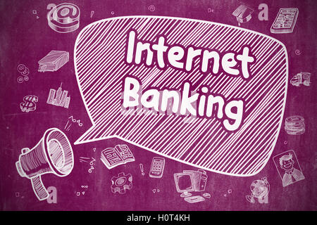 Internet-Banking - Doodle Illustration an lila Tafel. Stockfoto